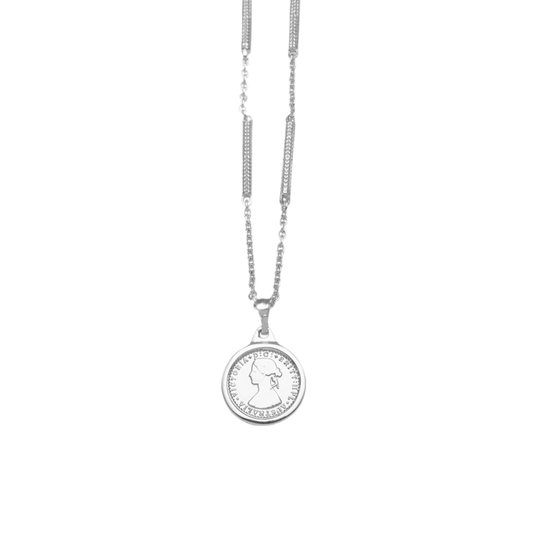 HERRINGBONE SEGMENTED NECKLACE WITH MINI COIN