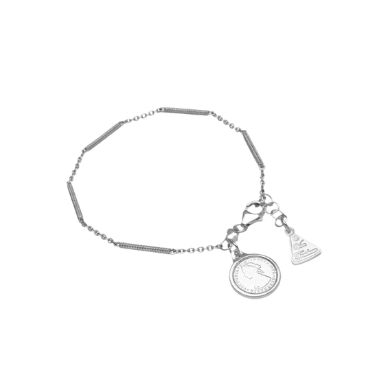 HERRINGBONE SEGMENTED BRACELET WITH MINI COIN