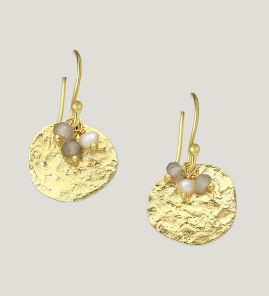 LABRADORITE GOLD DISK DROPS