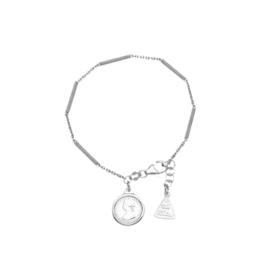 HERRINGBONE SEGMENTED BRACELET WITH MINI COIN