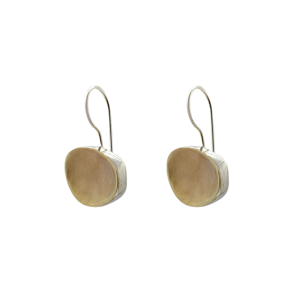 EARRINGS 9CT GOLD AND SILVER ROUND ABSTRACT OVAL
