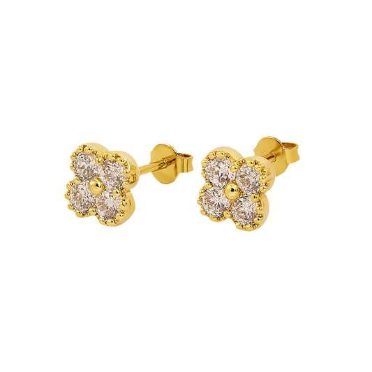 GOLD CZ CLOVER STUDS