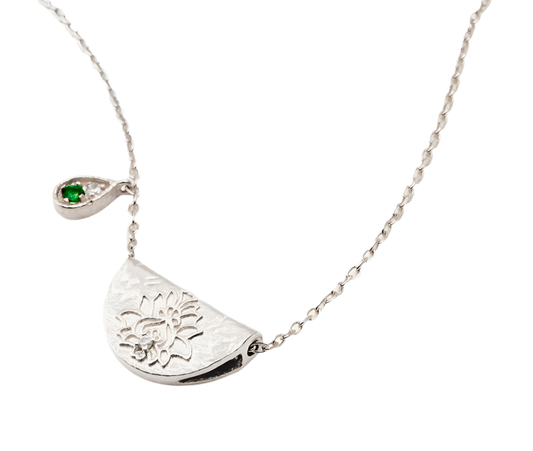 SILVER LOTUS BIRTHSTONE NECKLACE - MAY