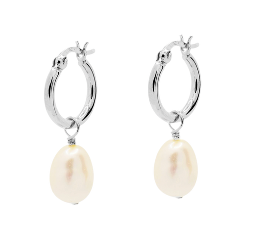 SMALL SILVER PEARL HOOPS