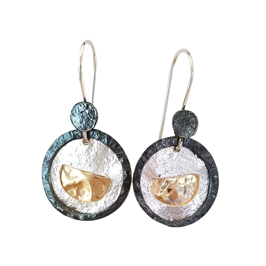 EARRINGS ROUND GOLD FILLED SEMI CIRCLE LAYERED