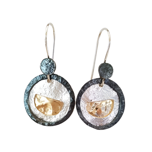 EARRINGS ROUND GOLD FILLED SEMI CIRCLE LAYERED