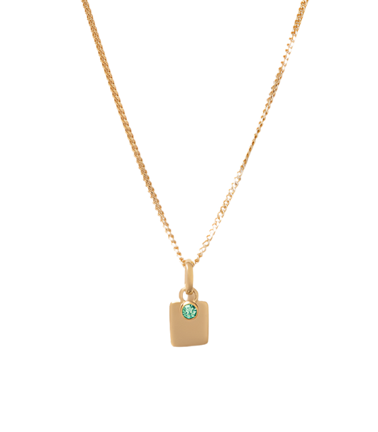 ENGRAVABLE BIRTHSTONE NECKLACE (EMERALD) - YELLOW GOLD PLATED