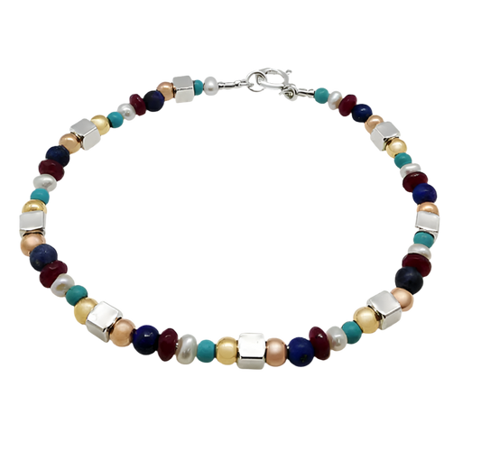 MULTI COLOURED STONE BRACELET WITH PEARLS