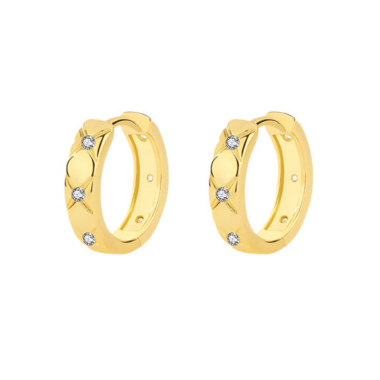 EARRINGS CZ CRISS CROSS 18K PLATED HUGGIES