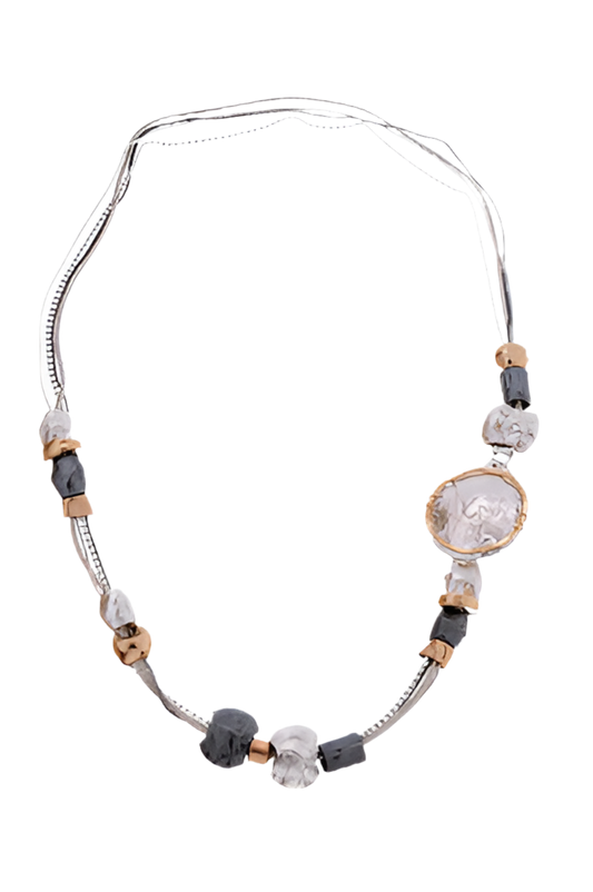 NECKLACE MUTLI CHAIN WITH HANDMADE BEADS GOLD FILLED SILVER