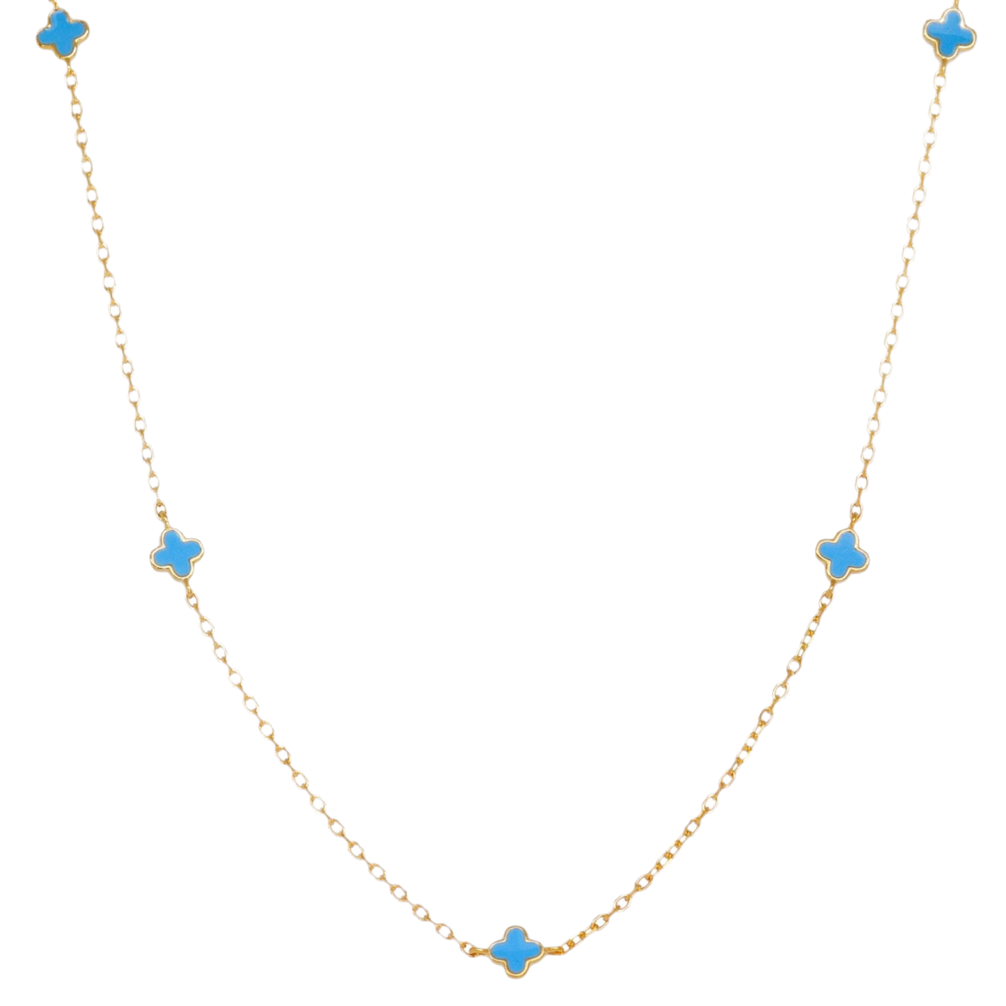 NECKLACE CLOVER BLUE ENAMEL GOLD PLATE