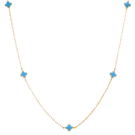 NECKLACE CLOVER BLUE ENAMEL GOLD PLATE