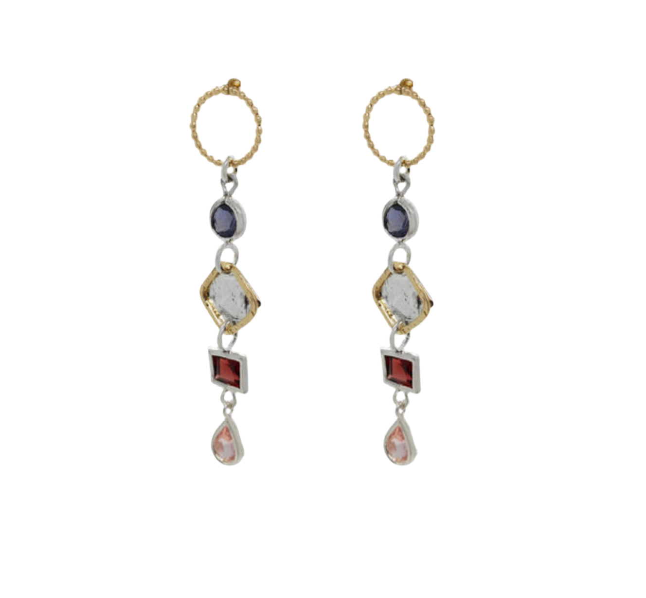 EARRINGS IOLITE, GARNET, MORANITE