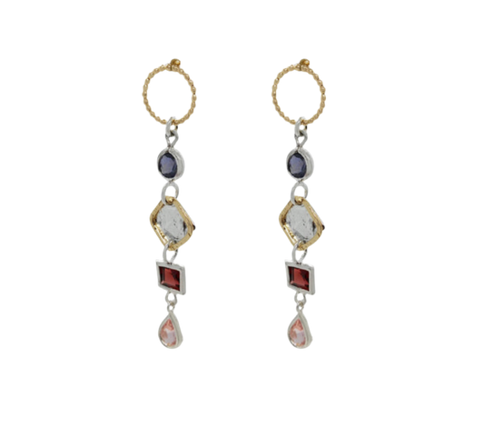EARRINGS IOLITE, GARNET, MORANITE