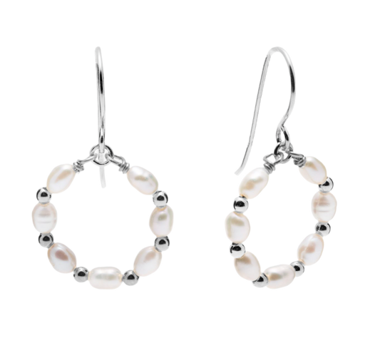 SILVER BEAD AND PEARL DROP EARRINGS