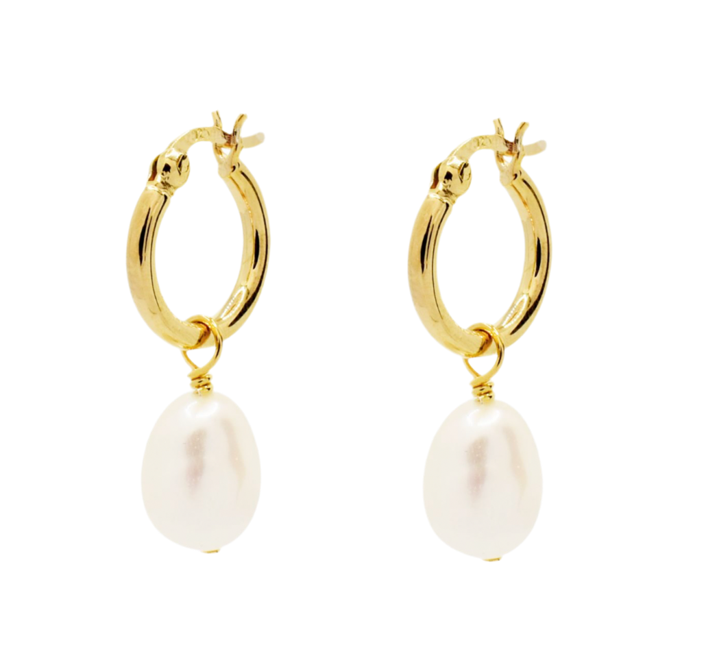 SMALL GOLD PEARL HOOPS