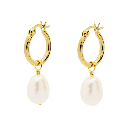 SMALL GOLD PEARL HOOPS