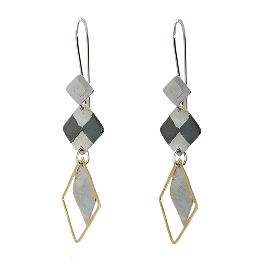 EARRINGS LONG SILVER AND 9CT FILLED DROPS