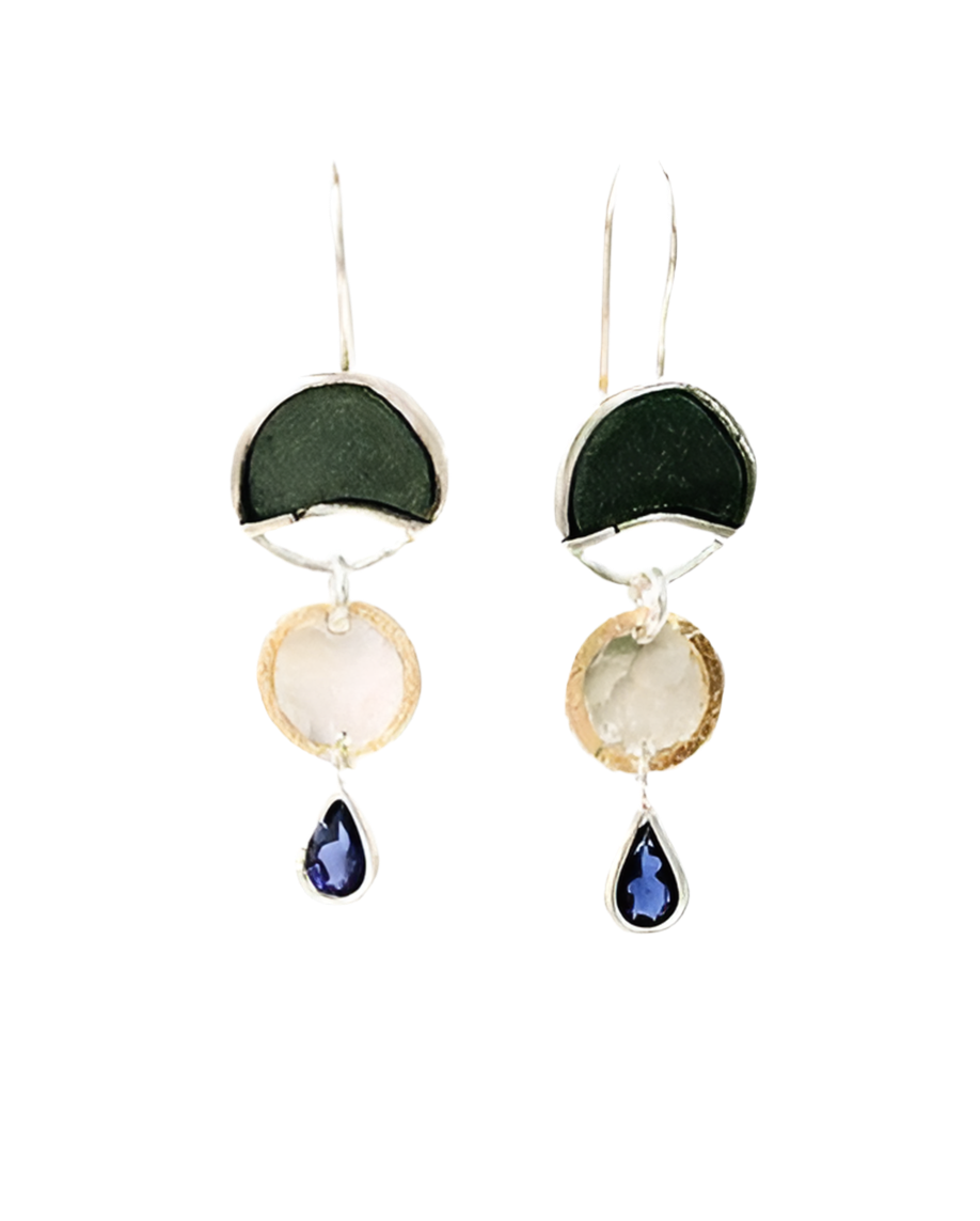EARRINGS THREE DROP IOLITE HANDMADE