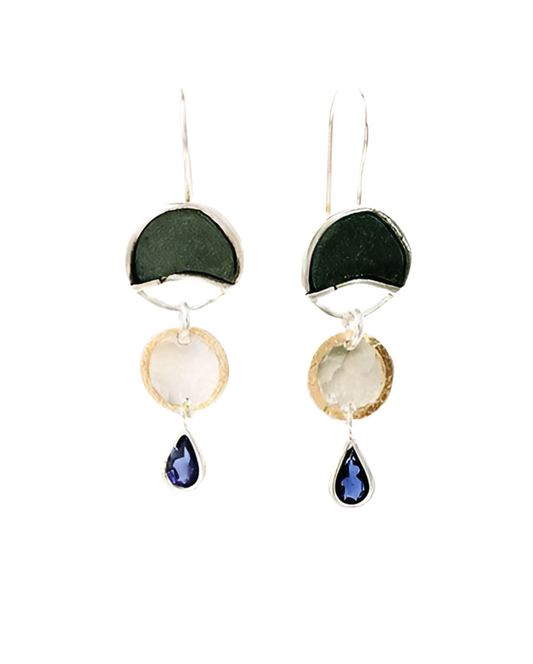 EARRINGS THREE DROP IOLITE HANDMADE