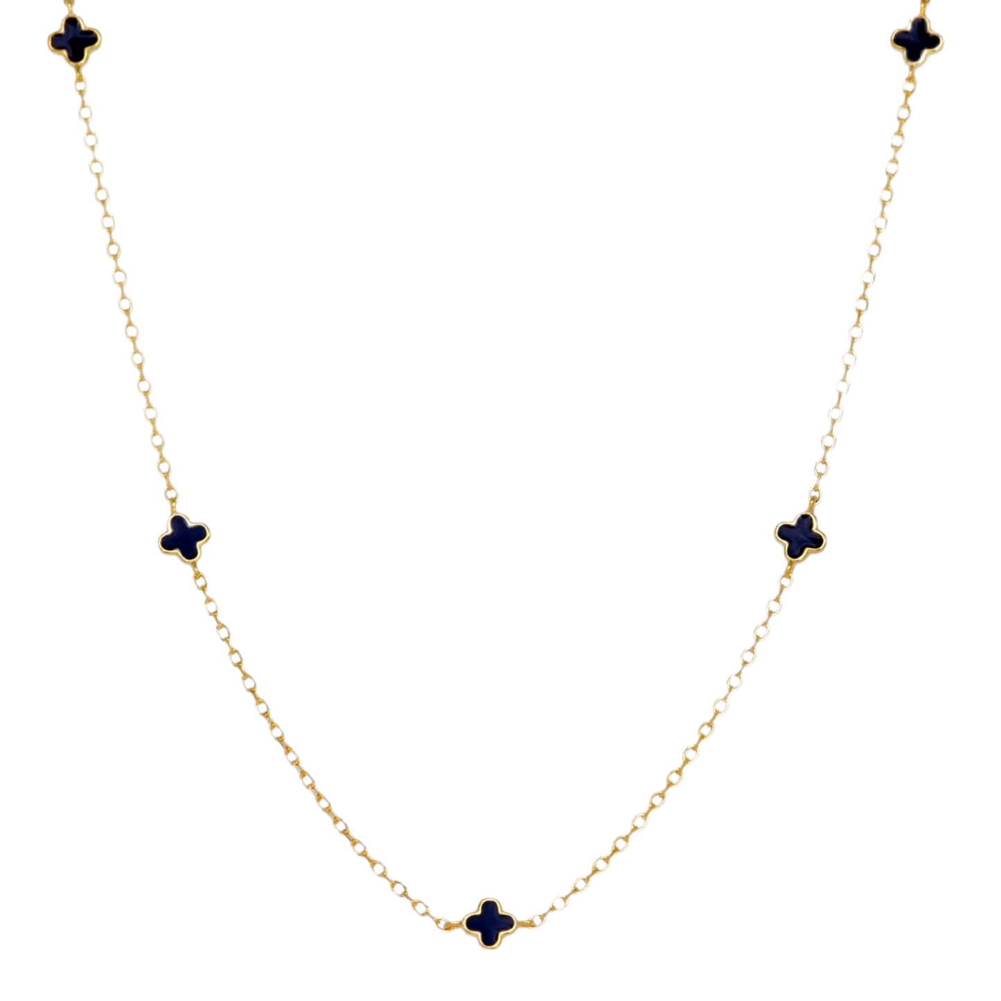 NECKLACE CLOVER NAVY ENAMEL GOLD PLATE
