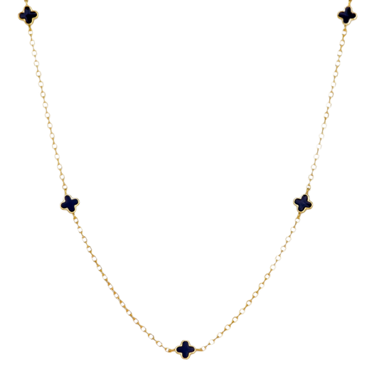NECKLACE CLOVER NAVY ENAMEL GOLD PLATE