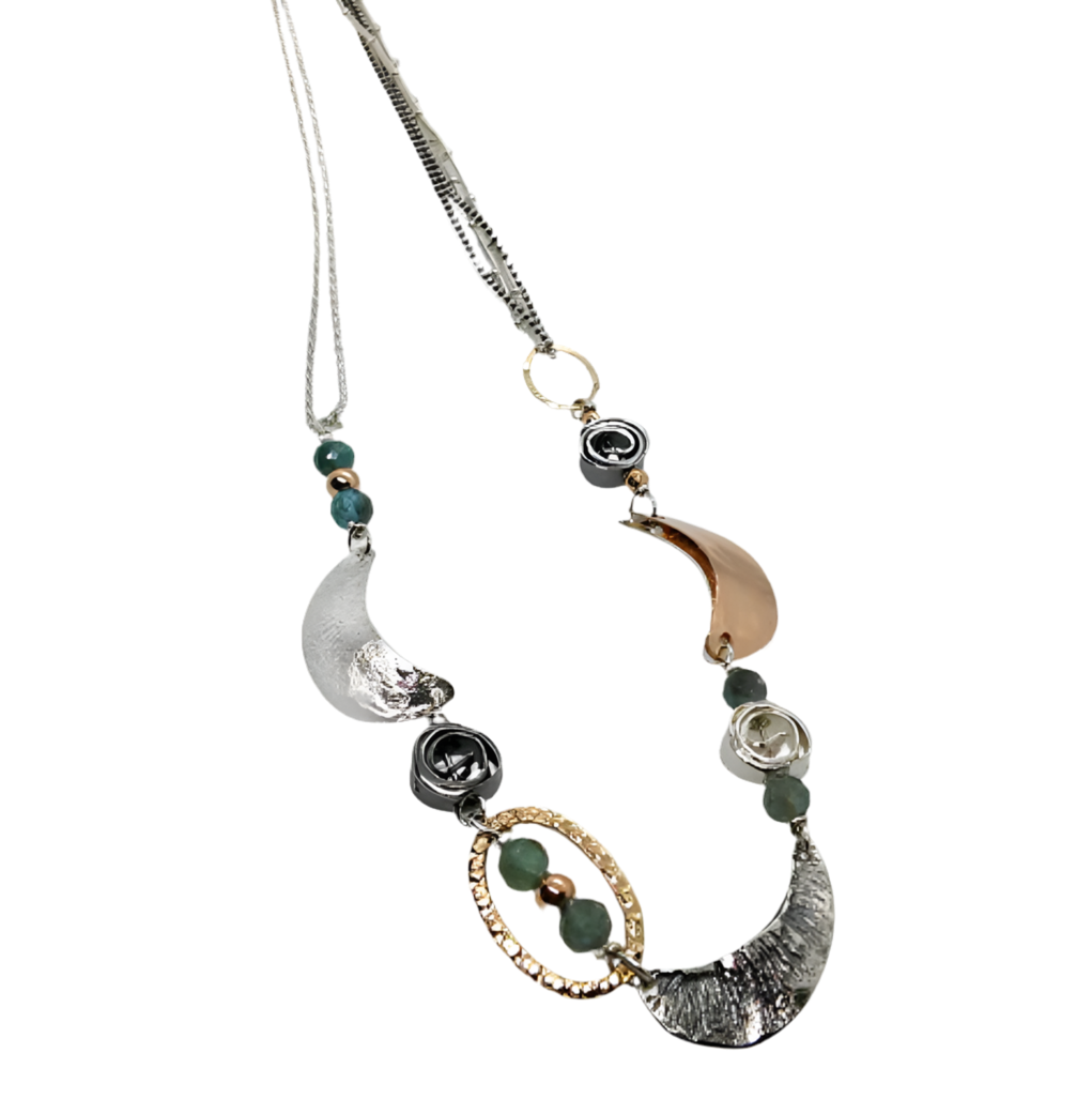 NECKLACE MUTLI METAL STERLING SILVER, GOLD FILLED, APATITE