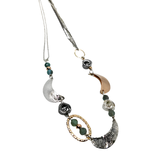 NECKLACE MUTLI METAL STERLING SILVER, GOLD FILLED, APATITE