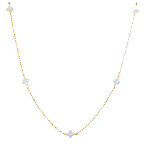 NECKLACE CLOVER WHITE ENAMEL GOLD PLATE