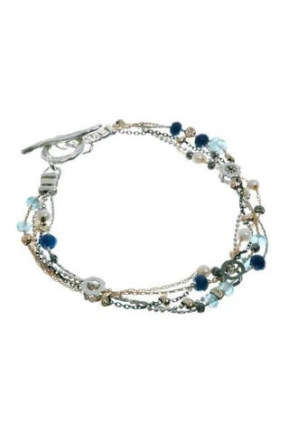 MULTI STRAND PEARL LAPIS AND APATITE BRACELET