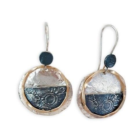 EARRINGS ROUND SILVER GOLD FILLED AND OXI DETAIL