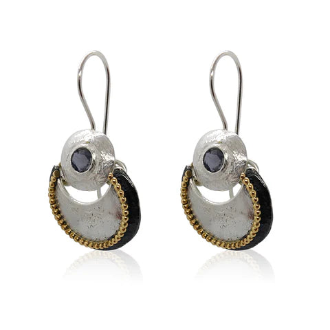 HANDMADE IOLITE MULTI TONE TEXTURED EARRINGS