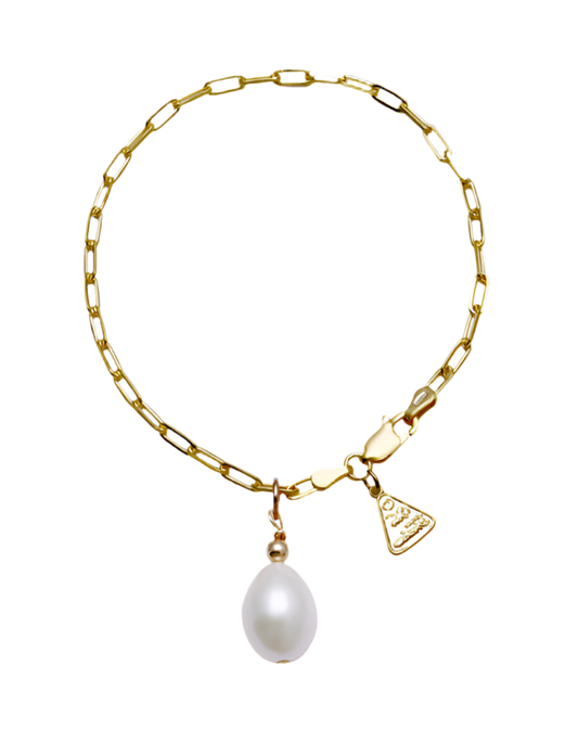 FINE CLIP CHAIN BRACELET WITH OVAL PEARL - GOLD