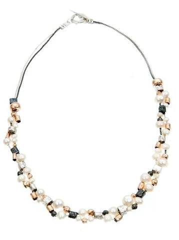 NECKLACE MULTI STRAND PEARL POM POM