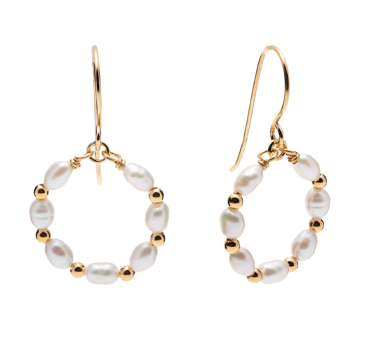 GOLD BEAD AND PEARL DROP EARRINGS
