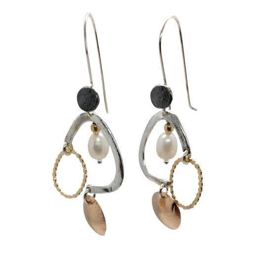 EARRINGS ABSTRACT 4 TONE DROPS