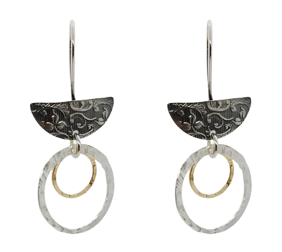 EARRINGS OXIDISED SEMI CIRCLE WITH PATTERN