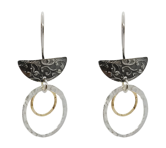 EARRINGS OXIDISED SEMI CIRCLE WITH PATTERN