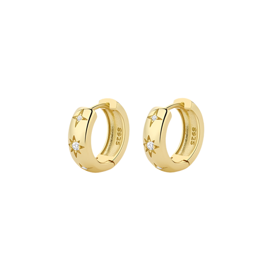 EARRINGS STAR 18K PLATED HUGGIES
