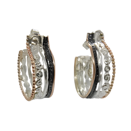 HANDMADE EARRINGS 4 TONE TEXTURED HOOPS