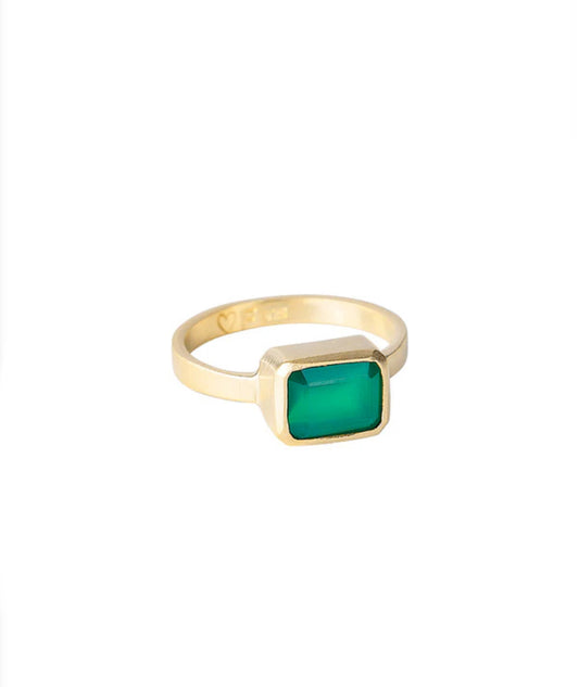 GREEN AGATE DECO RING - GOLD