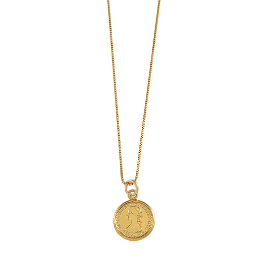 FINE BOX CHAIN NECKLACE WITH MINI COIN