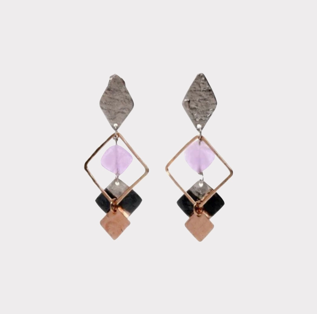 EARRINGS HANDMADE IN ISRAEL AMETHYST DIAMOND SHAPES