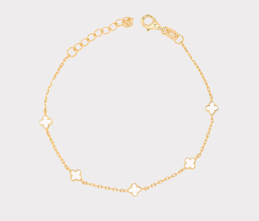 BRACELET WHITE ENAMEL CLOVERS GOLD PLATED