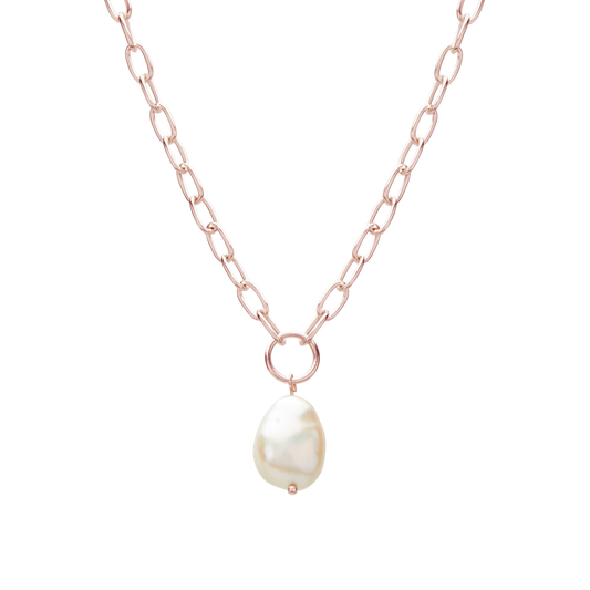 APHRODITE GODDESS PEARL DROP NECKLACE - ROSE GOLD