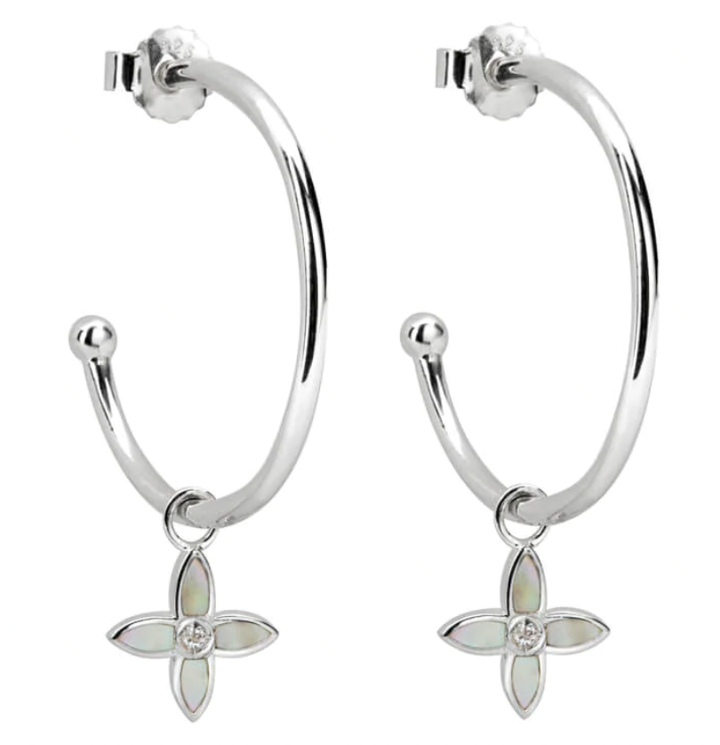 DESERT FLOWER MEDIUM HOOP EARRINGS - SILVER