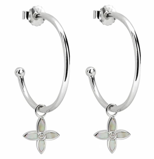 DESERT FLOWER MEDIUM HOOP EARRINGS - SILVER