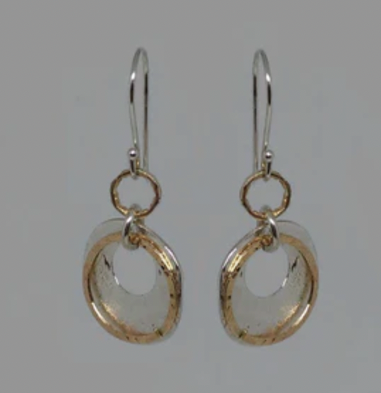 EARRINGS FLAT CIRCLES WITH GOLD RINGS