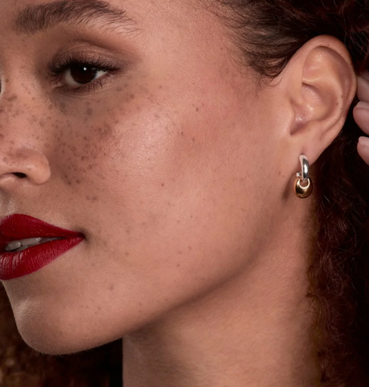 PEBBLE DROP EARRINGS (STERLING SILVER AND YELLOW GOLD PLATED)