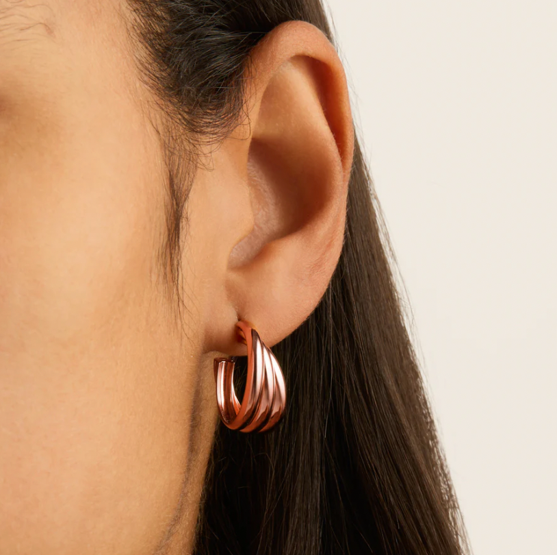RIPPLE HOOP EARRINGS (ROSE GOLD PLATED)
